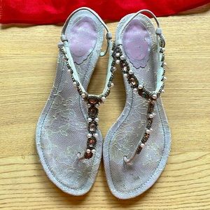 Rene Caovilla Venezia Jeweled Thong Sandals Wedding Prom Bridesmaid Kitten Heel